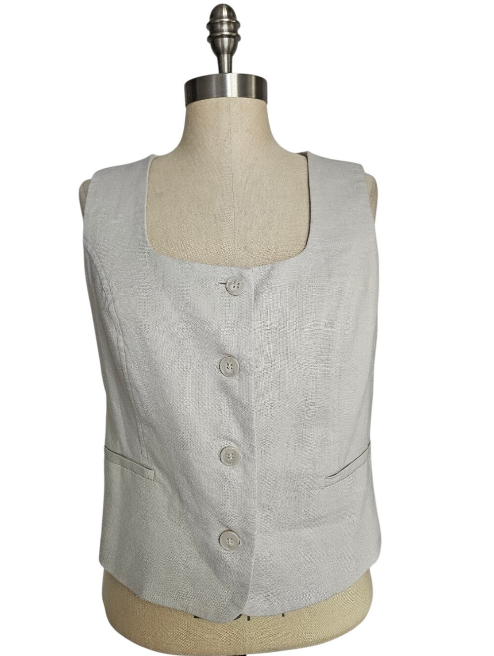 RACHEL ZOE Tailored Linen Blend Square Neck Button-Up Waistcoat Vest | SZ 6